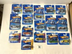 16 HOT WHEELS TOY CARS, INCLUDES DROP TOPS AND OTHERS.