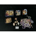 MONET COSTUME JEWELLERY GOLD PLATED EARRINGS, OTHER COSTUME JEWELLERY, ROSARY BEADS AND MORE.