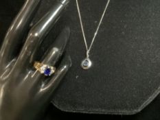 WHITE GOLD PENDANT SAPPHIRE 9CT WITH A 14K GOLD RING SIZE P.5