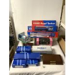 BURAGO BOXED PORSCHE 924 TURBO, ESSO ROAD TANKER, CAR TRANSPORTER AND OTHER BOXED VEHICLES