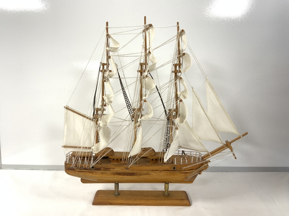 A HAND BUILT PINE MODEL OF A SAILING SHIP, 50X50 CMS. - Image 2 of 4