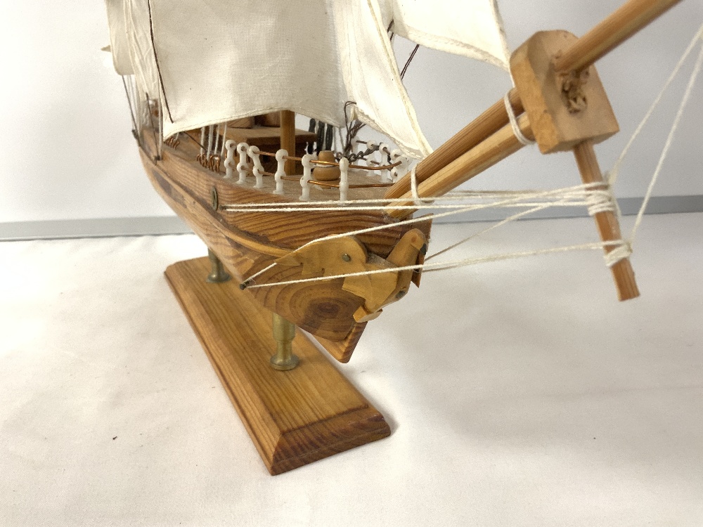 A HAND BUILT PINE MODEL OF A SAILING SHIP, 50X50 CMS. - Image 3 of 4