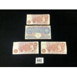 THREE BANK OF ENGLAND OLD 10 SHILLING NOTES AND A ONE POUND NOTE.