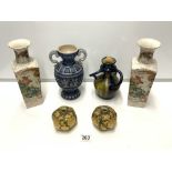 PAIR OF EARLY COALPORT VASES A/F WITH A WESTWALD VASE AND MORE LARGEST 27CM