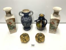 PAIR OF EARLY COALPORT VASES A/F WITH A WESTWALD VASE AND MORE LARGEST 27CM