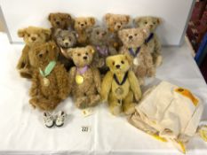 ELEVEN STEIFF TEDDY BEARS - INCLUDES 1902 - 2002 CENTINERY BEAR, AND YEAR BEARS INCLUDING TWO