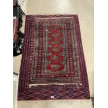 TWO RED GROUND BOKHARA PATTERN RUGS, 190X126 LARGEST.