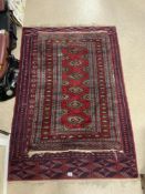 TWO RED GROUND BOKHARA PATTERN RUGS, 190X126 LARGEST.