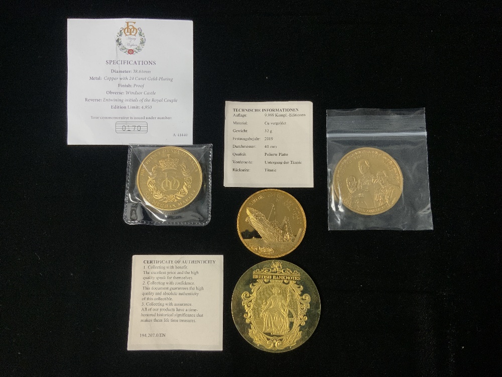 THREE GOLD PLATED COMMEMORATIVE COINS. - Image 2 of 2
