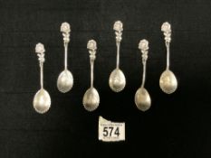 SET OF 6 CONTINENTAL 800 SILVER ' ROSE BUD LEAF ' COFFEE SPOONS, 70 GRAMS.