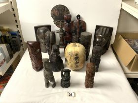 A QUANTITY OF CARVED WOODEN; AFRICAN AND OTHER; BUSTS AND MASKS,