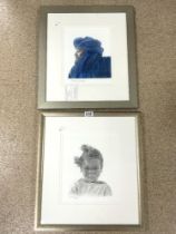 DEREK GOLLEDGE SIGNED PENCIL DRAWING OF A CHILD WITH A PENCIL AND WATERCOLOUR DRAWING OF A EASTERN