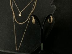 VICTORIAN 9CT STAMPED NECKLACE; 4.5 GMS, 9CT FINE GOLD CHAIN AND A PAIR OF 9CT GOLD HALF HOOP