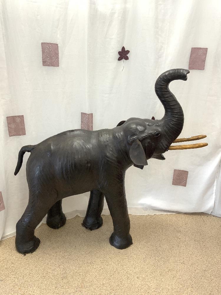 A LARGE LEATHER DISPLAY MODEL ELEPHANT IN THE MANNER OF LIBERTY, 128X130 CMS. - Image 5 of 5