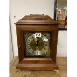 GEORGIAN DESIGN MAHOGANY BRACKET CLOCK WITH WEST GERMAN CHIMING MOVEMENT AND SILVERED AND BRASS DIAL