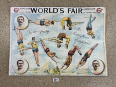 UNFRAMED POSTER FOR - WORLD'S FAIR - THE MARVELLOUS EUGENES ACROBATS, 69X49 CMS.