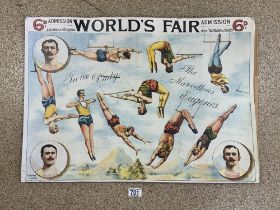 UNFRAMED POSTER FOR - WORLD'S FAIR - THE MARVELLOUS EUGENES ACROBATS, 69X49 CMS.