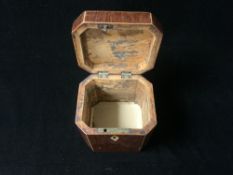 SMALL REGENCY ROSEWOOD TEA CADDY WITH BOXWOOD STRINGING INLAY; 12X10 CMS.