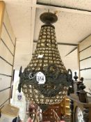 PINEAPPLE SHAPED GLASS AND BRASS HANGING LIGHT