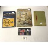 THREE STAMP ALBUMS; GB, GERMAN AND OTHER AND 8 ADOLF HITLER STAMPS.