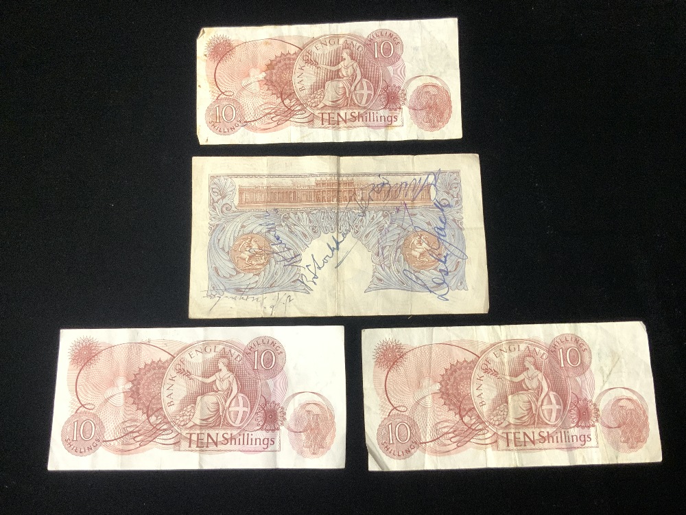 THREE BANK OF ENGLAND OLD 10 SHILLING NOTES AND A ONE POUND NOTE. - Image 3 of 3