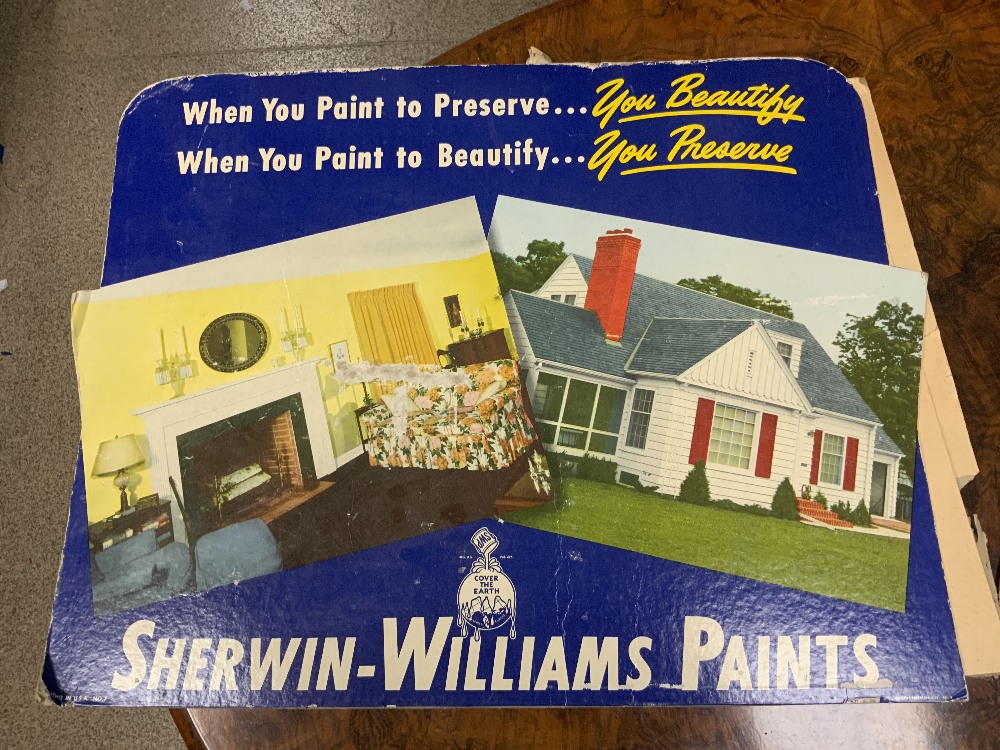 TWO VINTAGE CARDBOARD CUT OUT ADVERTISING SIGNS FOR SHERWIN-WILLIAMS PAINTS, 60X49 CMS. - Image 2 of 3