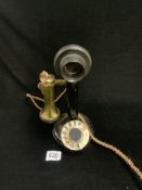ORIGINAL BRASS AND BAKELITE STICK CONVERTED TELEPHONE ( S 234 NO 22 )