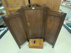 WOODEN THREE FOLD SCREEN 123 X 120CM WITH A VICTORIAN CASH TILL