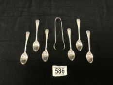 A SET OF 6 HALLMARKED SILVER COFFEE SPOONS, SHEFFIELD 1973, JAMES DIXON & SONS LTD, AND A PAIR OF