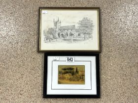 TWO PRINTS ONE OF HAILSHAM CHURCH BY JOHN ADAMS WITH ONE OTHER LARGEST 30 X 23CM BOTH FRAMED AND