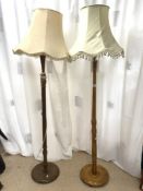 TWO WOODEN STANDARD LAMPS WITH SHADES