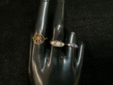 A VICTORIAN 18 CT GOLD SAPPHIRE AND DIAMOND SET RING; 18 CT GOLD SPIDER RING AND A 9CT GOLD OPAL SET