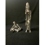 TWO AFRICAN BRONZE FIGURES OF TRIBESMEN; LARGEST 26.5 CMS.
