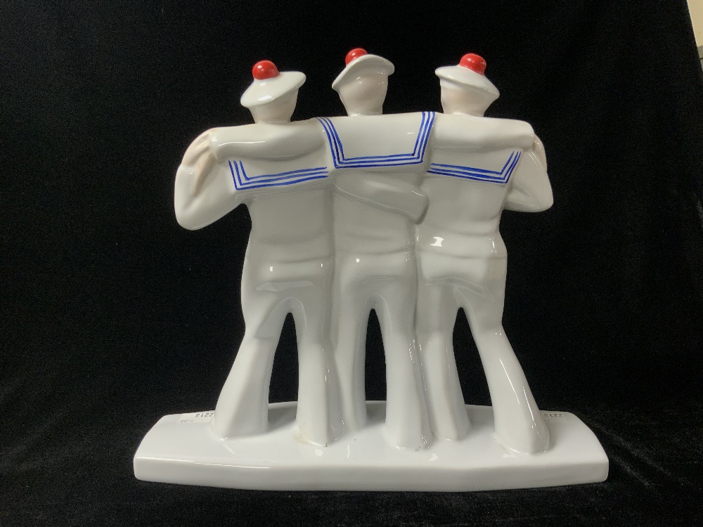 FRENCH ART DECO STYLE PORCELAIN GROUP AFTER 'EDOUARD CAZAUX', 'THREE SAILORS ON LEAVE', 29 CMS. - Image 2 of 4