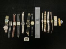 EIGHT MENS WRIST WATCHES, 7 WOMENS WRIST WATCHES, AND EYE WATCH.