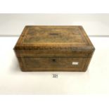 A VICTORIAN PARQUETRY INLAID BURR WALNUT WRITING SLOPE.