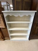 PAINTED PINE OPEN DWARF FOUR SECTION BOOKCASE; 92X30X123 CMS.