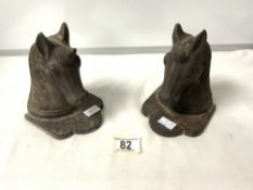 A PAIR OF IRON HORSE HEAD BOOKENDS.