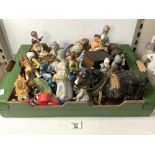 A QUANTITY OF PORCELAIN FIGURES - INCLUDING LLADRO STYLE FIGURES, TWO SHIRE HORSES AND OTHER