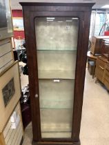 VICTORIAN GLAZED MAHOGANY SLIM DISPLAY CABINET; 68X30X187 CMS.