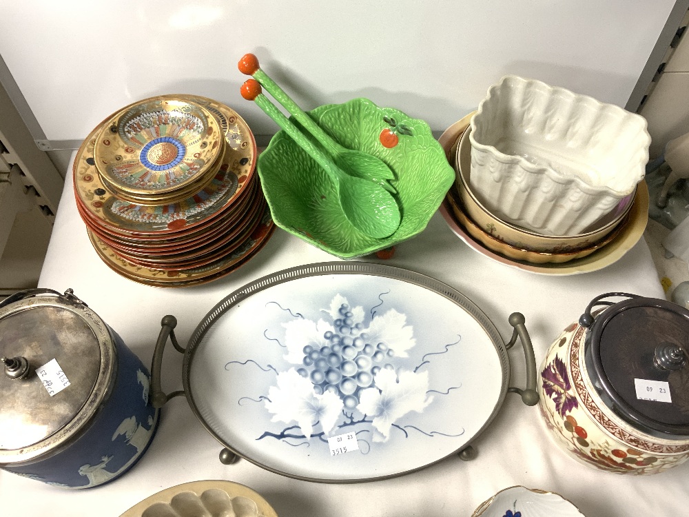 WEDGEWOOD JASPERWARE BISCUIT BARREL, TWO CERAMIC JELLY MOULDS, CARLTON WARE SALAD BOWL AND SERVERS - Image 5 of 7