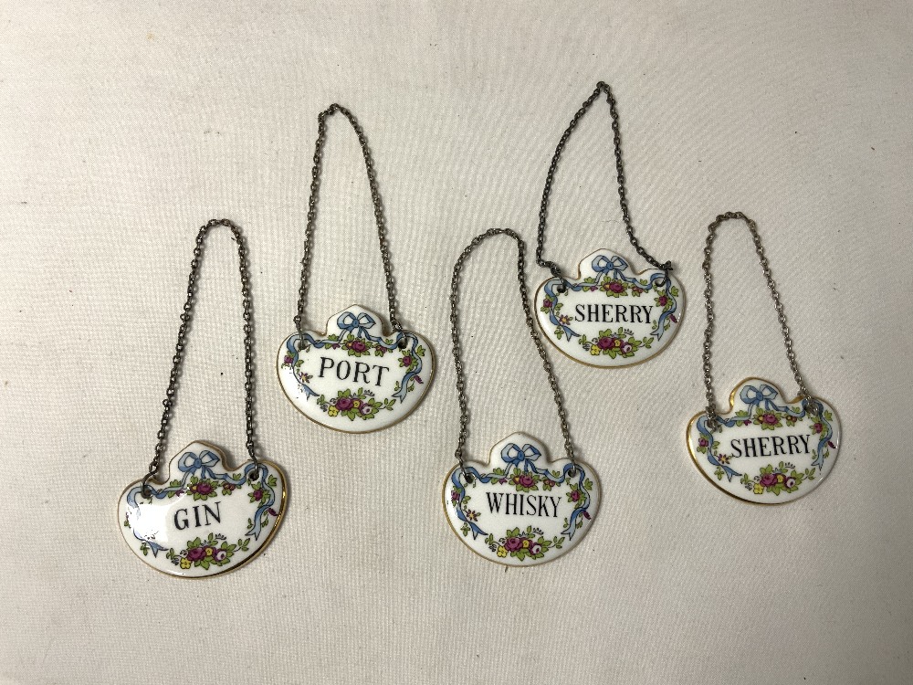 THREE WADE PORCELAIN SHERRY BARRELS AND FIVE CROWN STAFFORDSHIRE PORCELAIN DECANTER LABELS. - Image 3 of 4