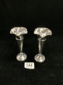 PAIR OF EDWARDIAN HALLMARKED SILVER TRUMPET SHAPED SPECIMEN VASES DATED 1905 BY WALKER AND HALL;