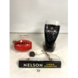 GUINNESS DRAUGHT BAR LIGHT, VINTAGE WATNEYS RED BARREL DISPLAY AND A NELSON TIPPED CIGARETTES