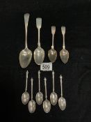 TWO HALLMARKED SILVER SPOONS AND OTHER HALLMARKED SILVER SPOONS; 215 GMS.