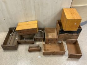 QUANTITY OF ANTIQUE WOODEN CRATES AND TRUGS