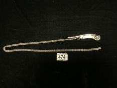 A SILVER-PLATED BOSANS WHISTLE AND A YARD CHAIN.