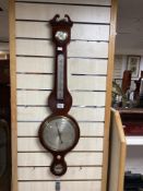 AN EARLY 19TH-CENTURY MAHOGANY AND BOXWOOD STRUNG BANJO BAROMETER AND THERMOMETER WITH ENGRAVED