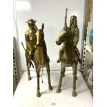 TWO LARGE BRASS FIGURES OF COWBOY AND FIRST GENERATION; 64 CMS.