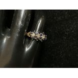 A 9CT HALLMARKED GOLD DIAMOND AND SAPPHIRE SET RING; SIZE J; 2.5 GMS.
